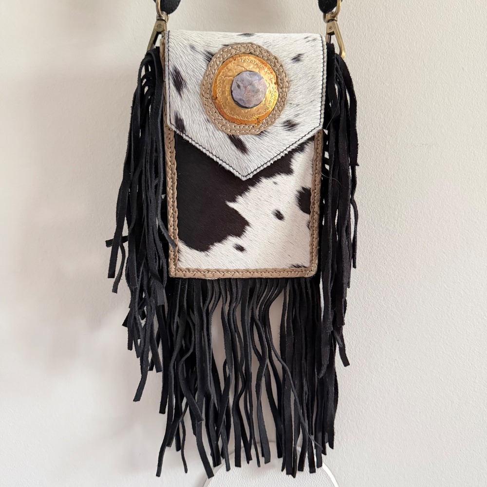 Genuine Leather Hair-On Cowhide Fringe Crossbody & Belt Bag Boho Western NEW